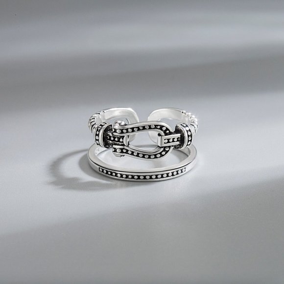 Jewelry - Minimalist 925 Sterling Silver Chunky Belt Buckle Ring Vintage Silver Ring